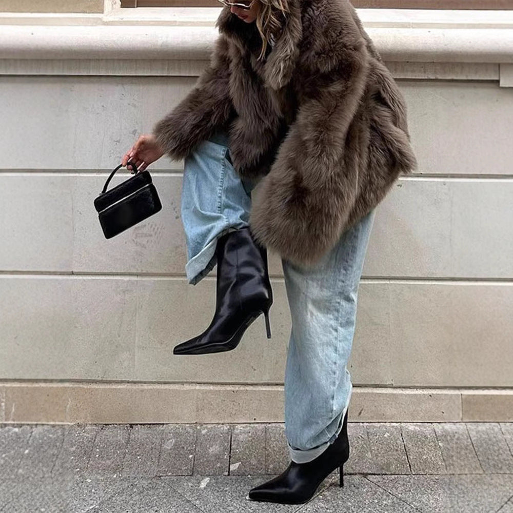 Women's Loose Faux Fur Lapel Fashion Casual Coats