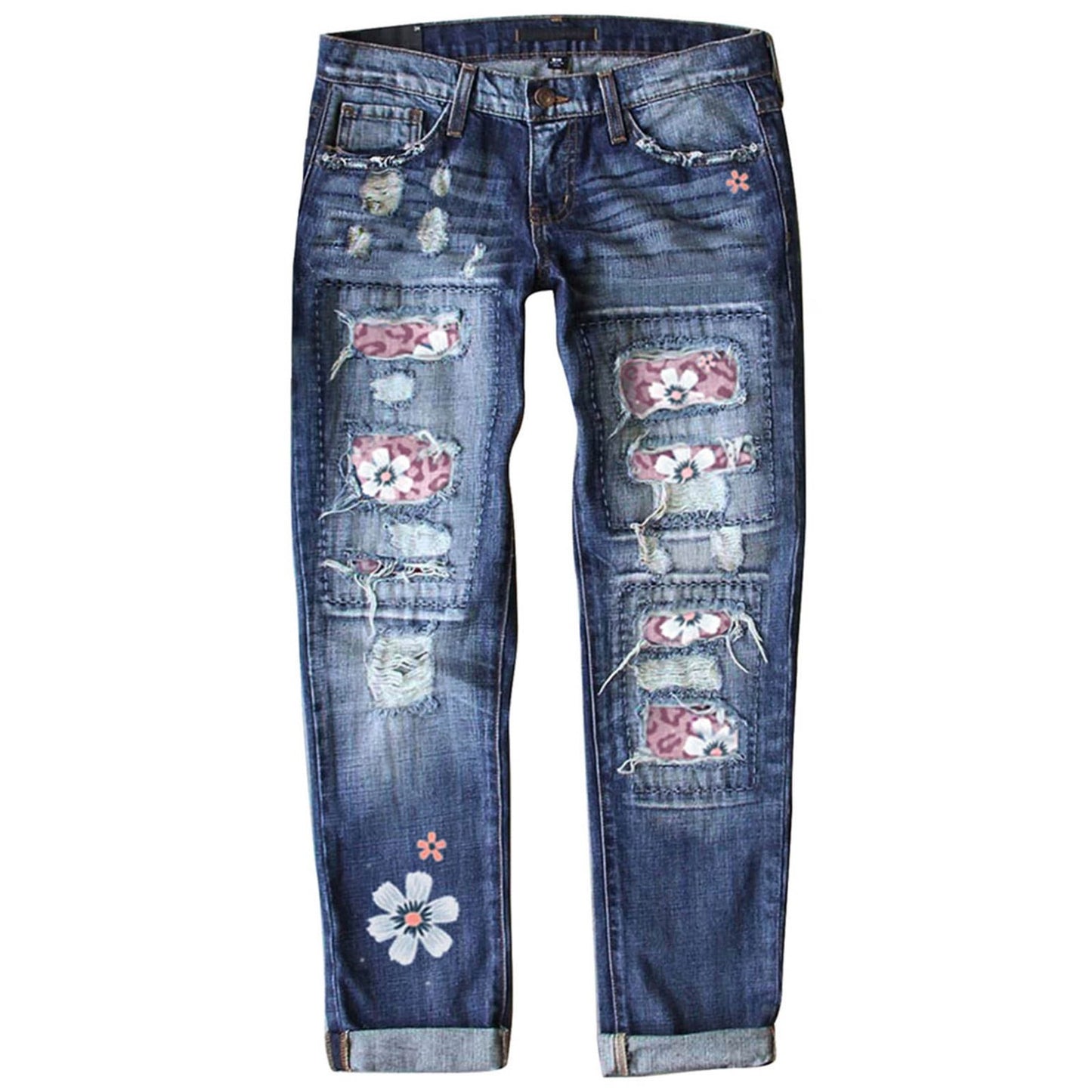 Women's Fashionable Printed Denim Trousers For Women's Jeans