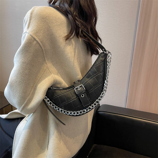 Women's Chain Crescent Western Style Underarm Plaid Crossbody Bags