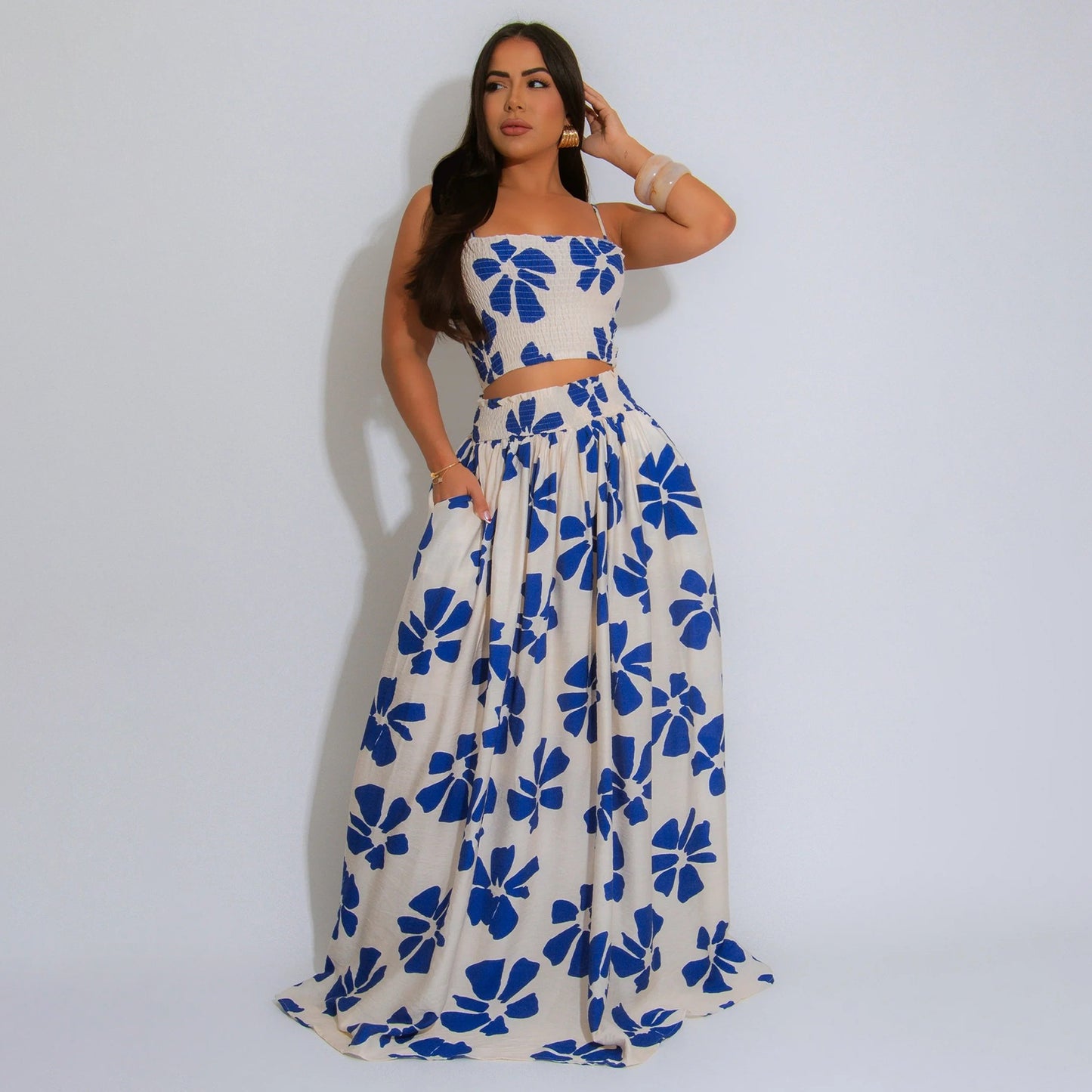 Women's Summer Bohemian Style Sling Smocking Large Suits