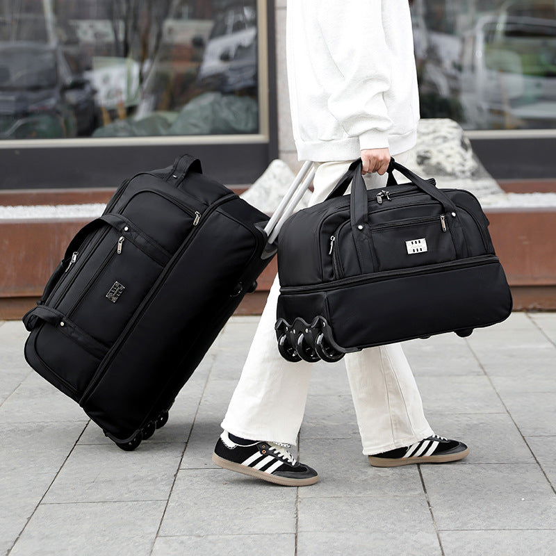Capacity Oxford Cloth Foldable Tug Heightened Three Wheels Travel Bags