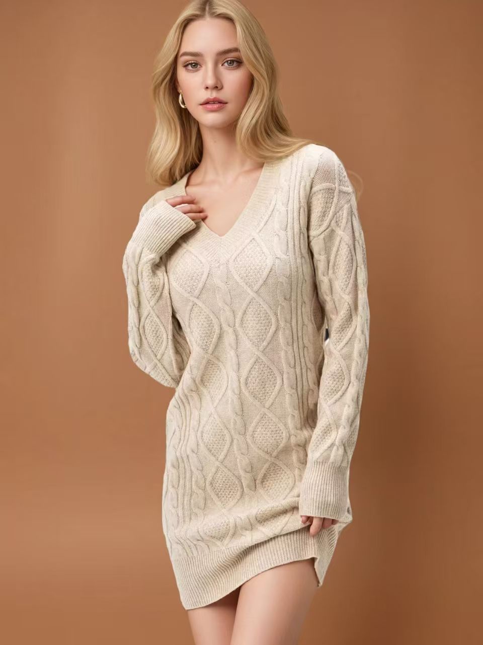 Women's Mid-length Solid Color Knitted Fashion Casual Sweaters