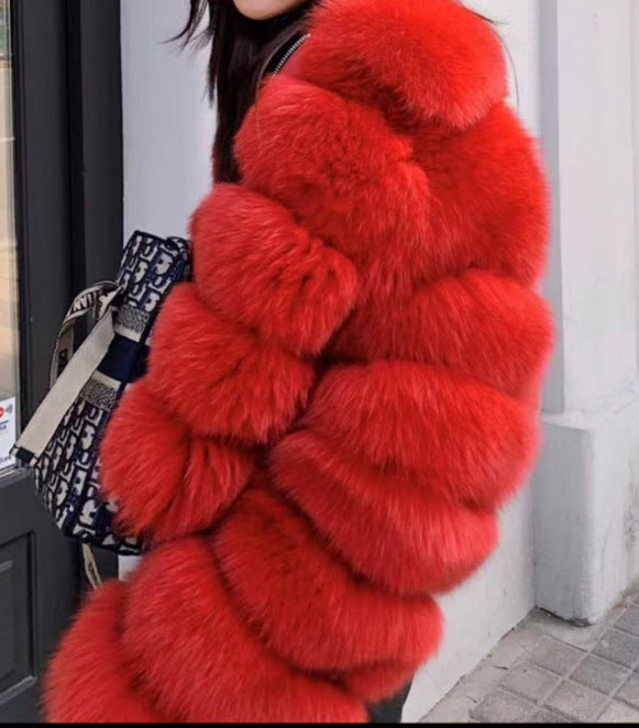 Women's Imitation Fur Fox Hooded Artificial Coats