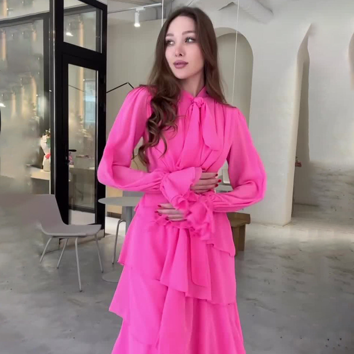 Ruffled Stitching Palace Style Chiffon Design Sense Dresses