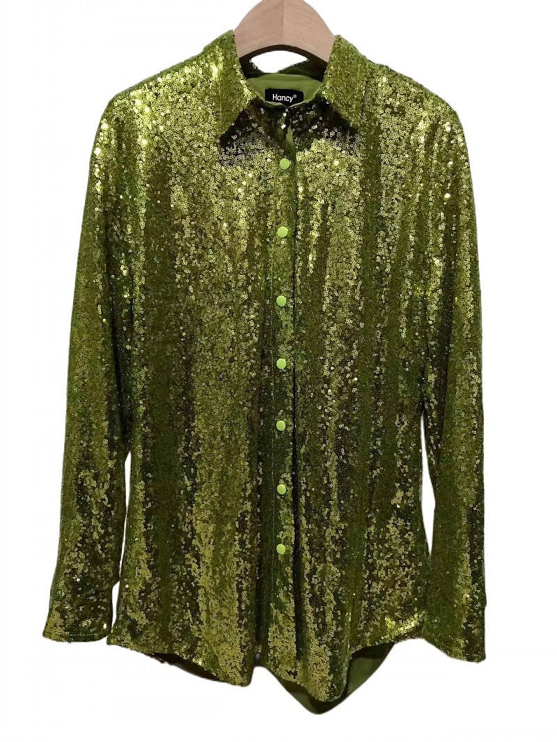 Women's Long Sleeve Loose Large Mid-length Sequined Blouses