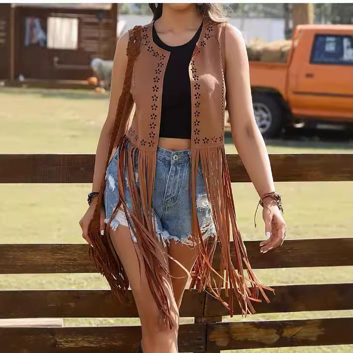 Women's Hippie Eyelet Tassel Sleeveless Split Women's Vest
