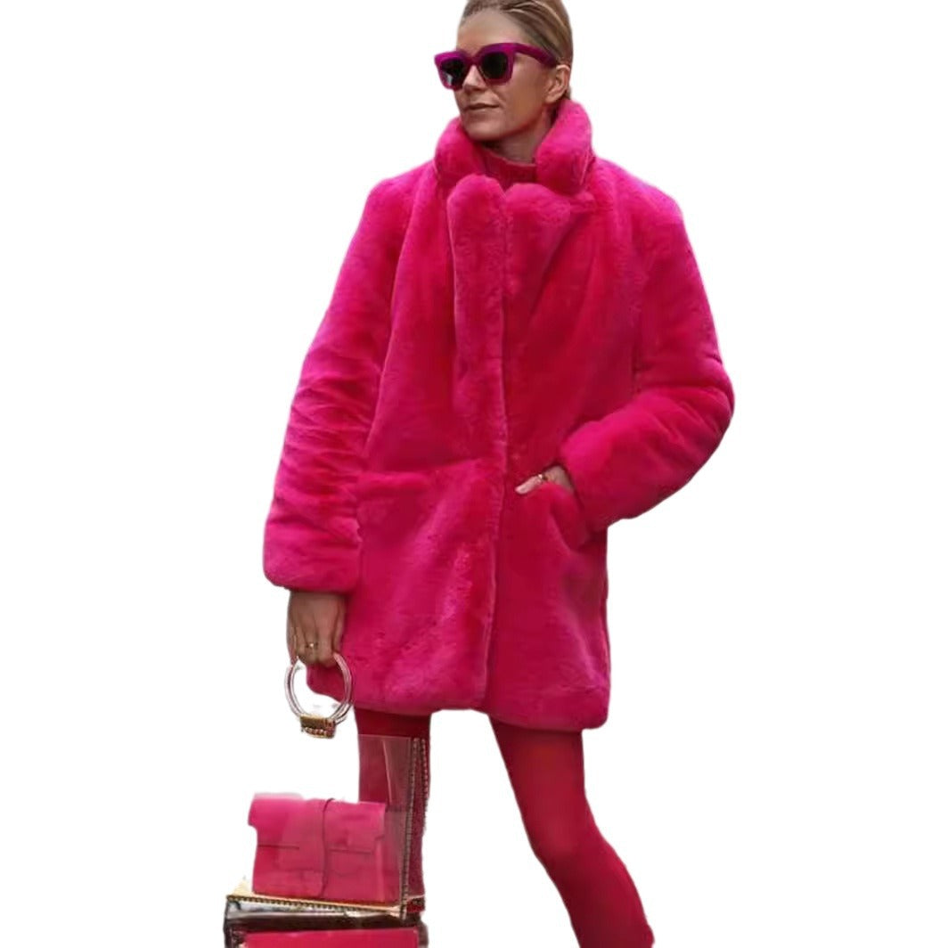Colorful Fur Plush Warm Temperament Leisure Baggy Winter Padded Coats