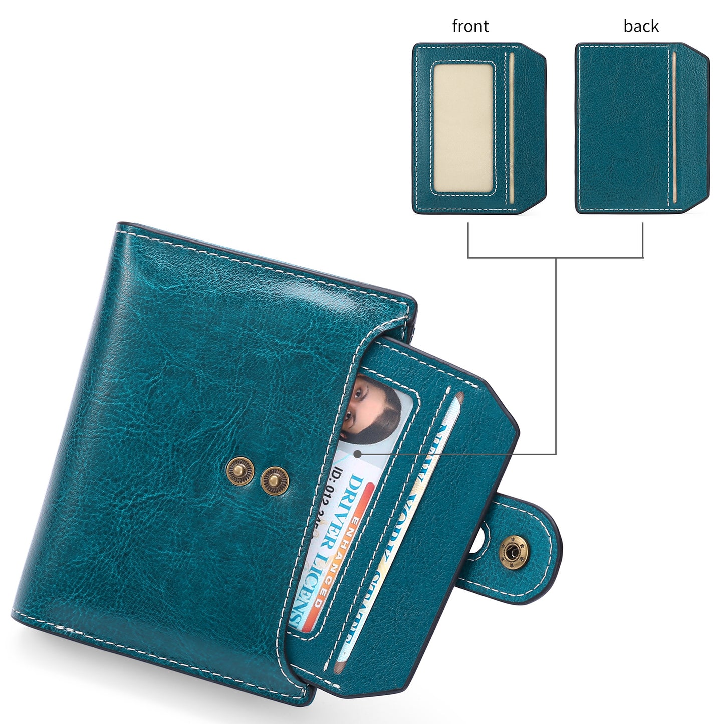 Women's Short Vintage Oil Wax Cowhide Large Ladies Wallets