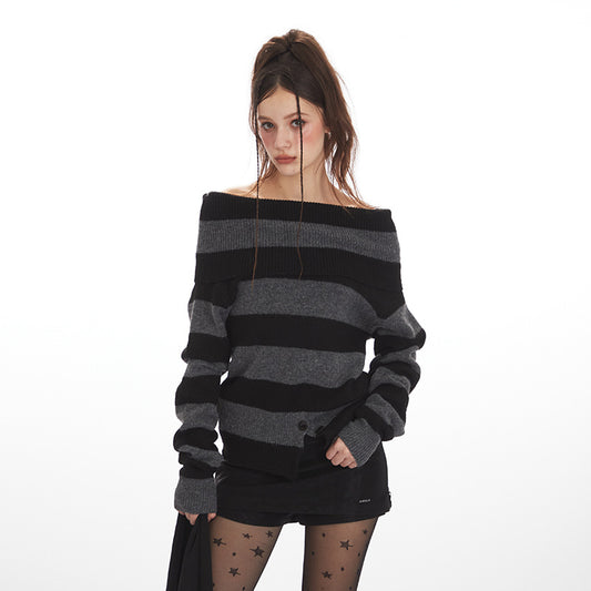 Women's Striped Hot Slim Autumn Pullover Cropped Sweaters