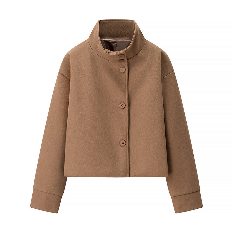 Women's Long Sleeve Solid Color Single-breasted Woolen Coats