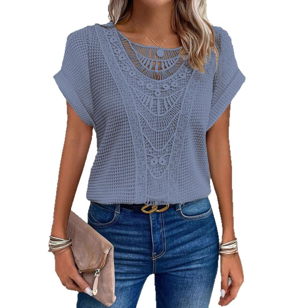 Pretty Fashion Women's Lace Patchwork Short-sleeved Women's T-shirt