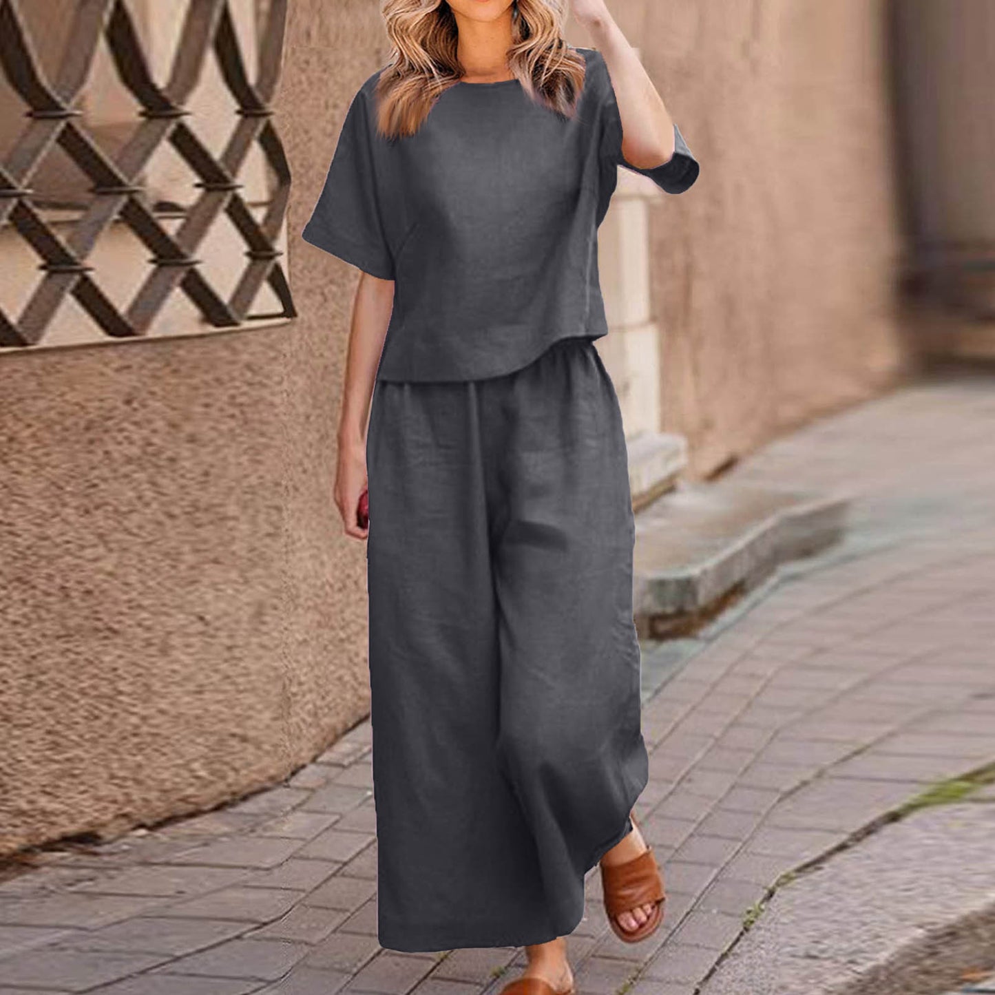 Women's Solid Color Sleeve Temperament Commute Two-piece Fashion Casual Suit