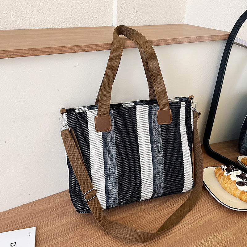 Women's Striped Large Capacity Fashion Commuter Western Tote Bags