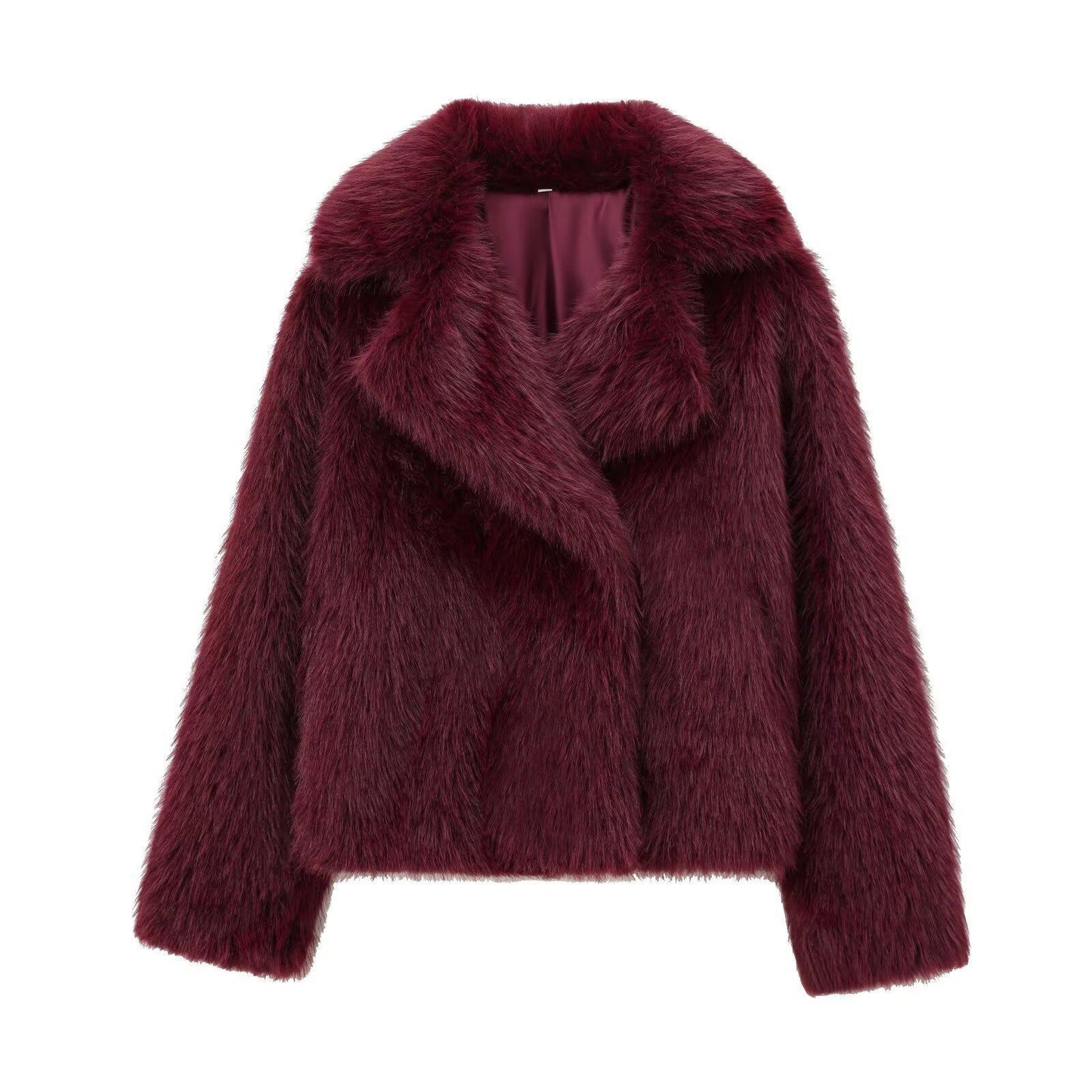 Woolen Effect Artificial Fur Fashion Black Coats