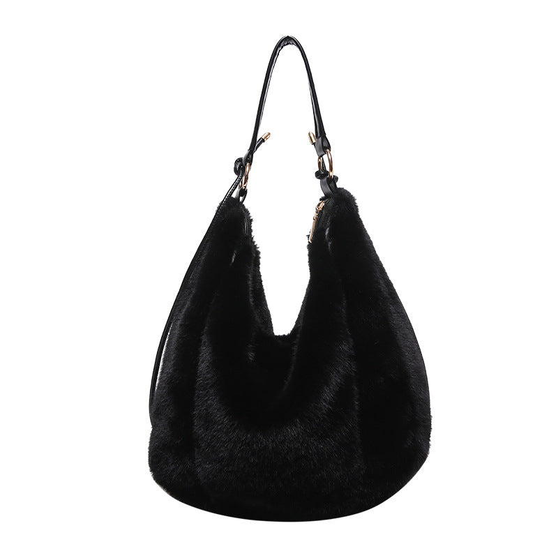 Women's Furry Design Fluff Underarm Trendy Dumpling Shoulder Bags