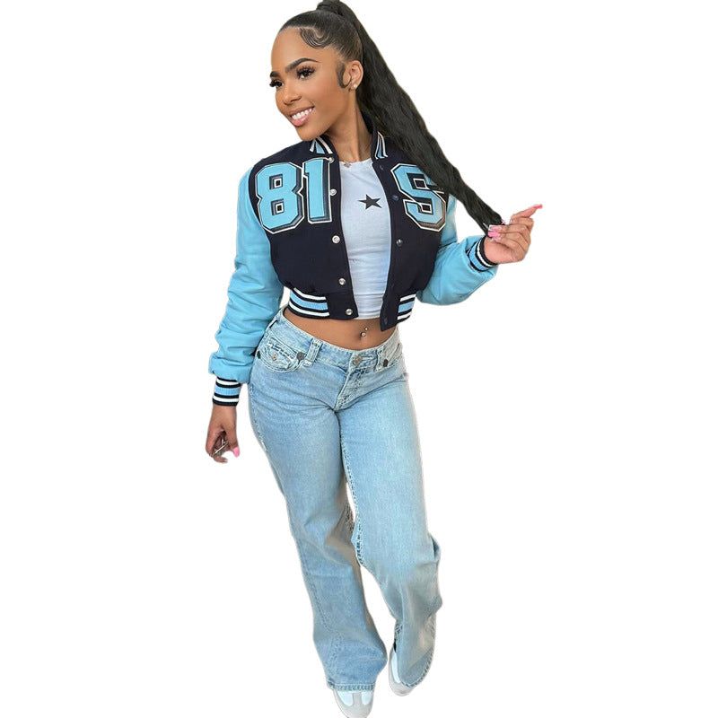 Women's Fashion Personalized Leather Stitching Long Sleeve Waist Trimming Jackets