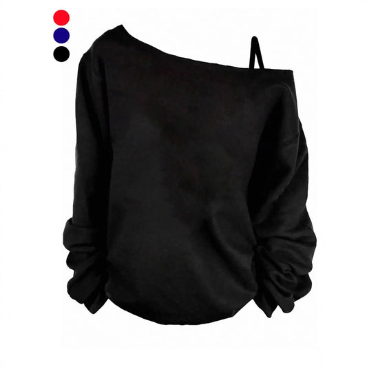 Women's Sling Solid Color Printing Long Sleeve Trendy Women's T-shirt