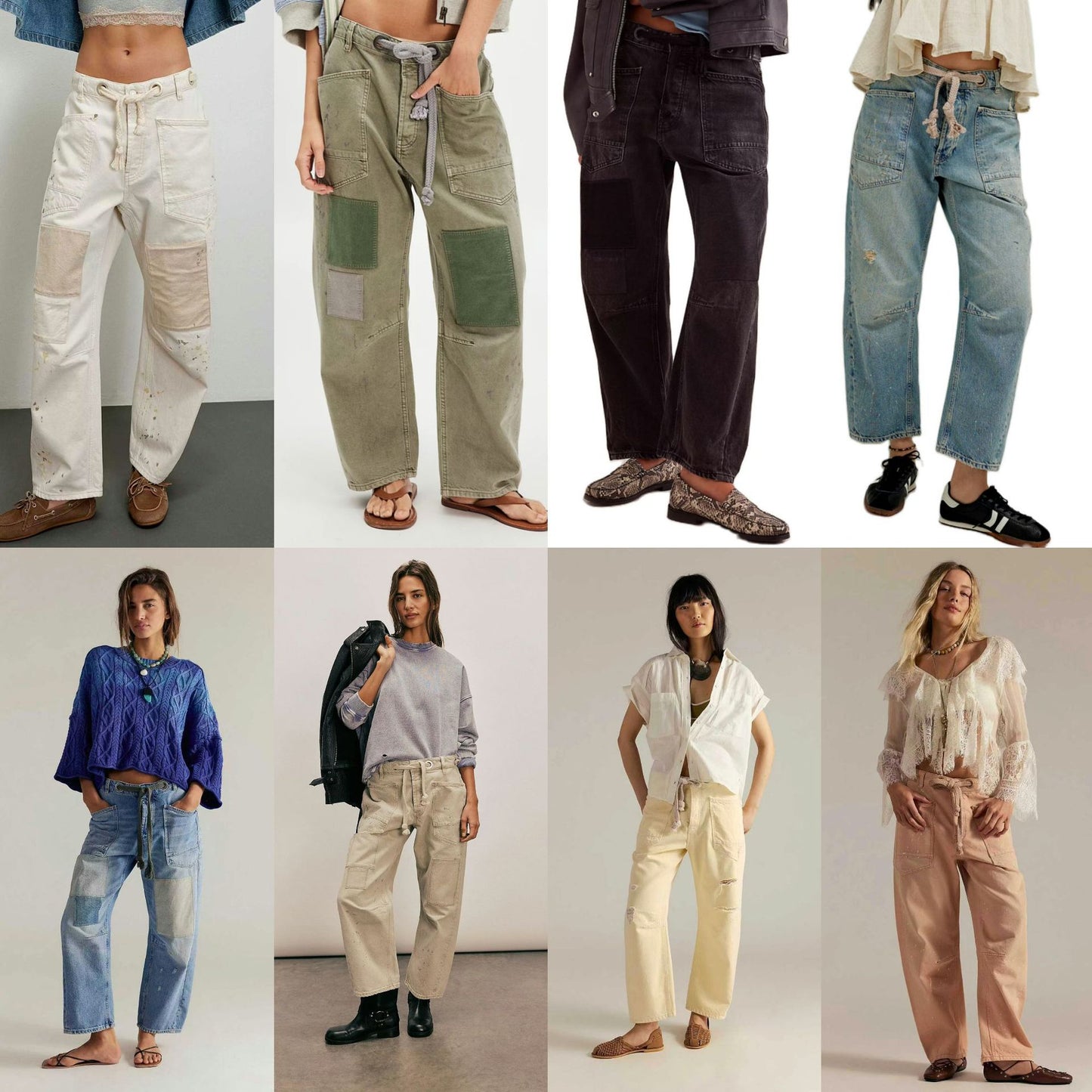 Retro Washed Stitching Patchwork Straight Drawstring Women's Jeans