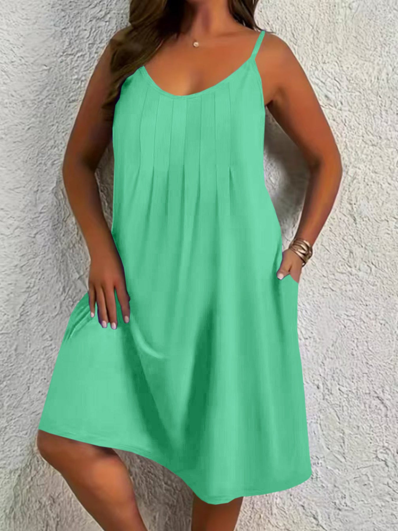 Women's Mid-length Umbrella Solid Color Crew Neck Dress