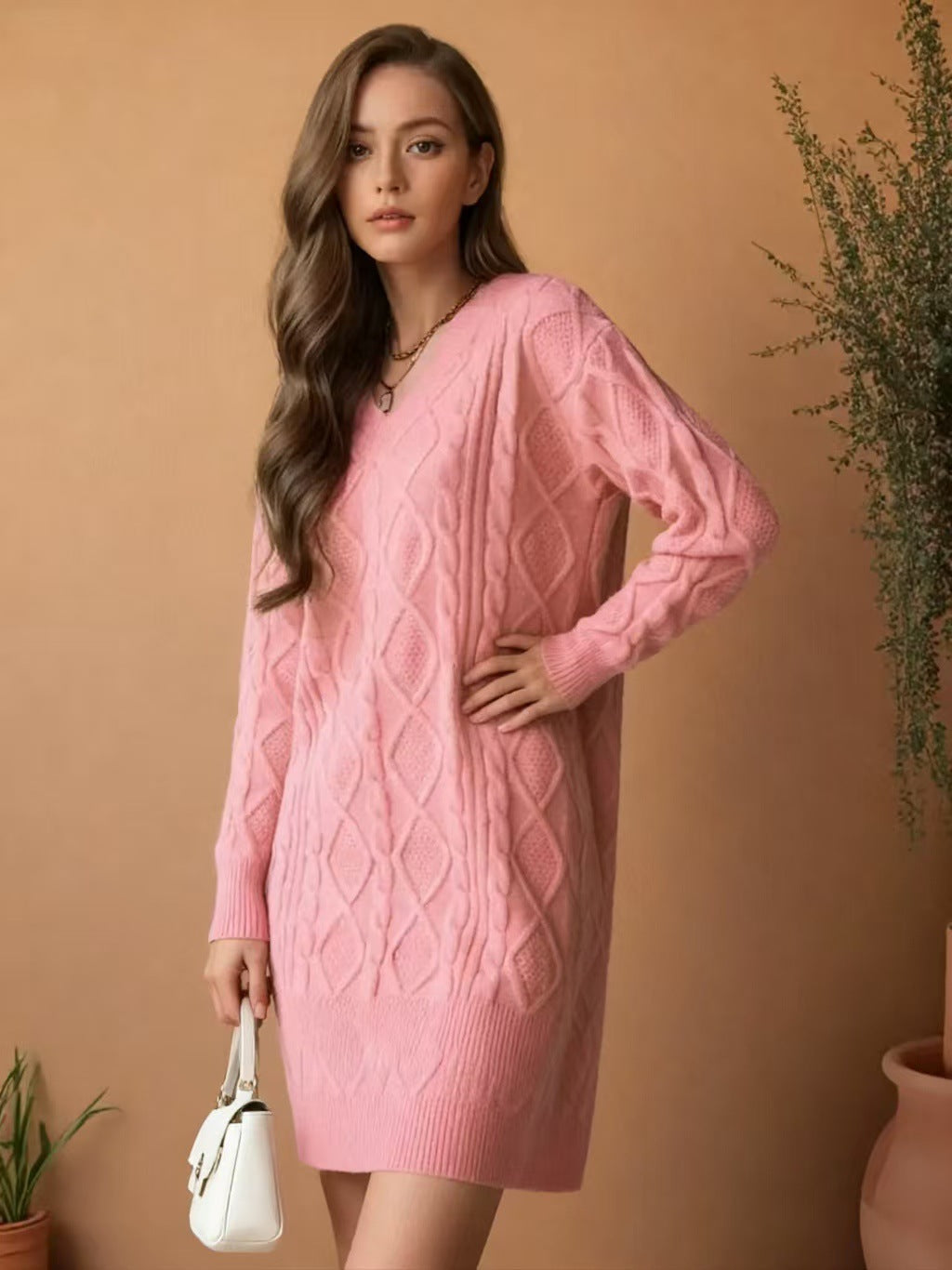 Women's Mid-length Solid Color Knitted Fashion Casual Sweaters