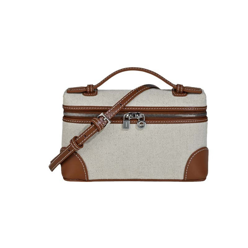 Women's Summer Cowhide With Canvas Lunch Small Square Bags