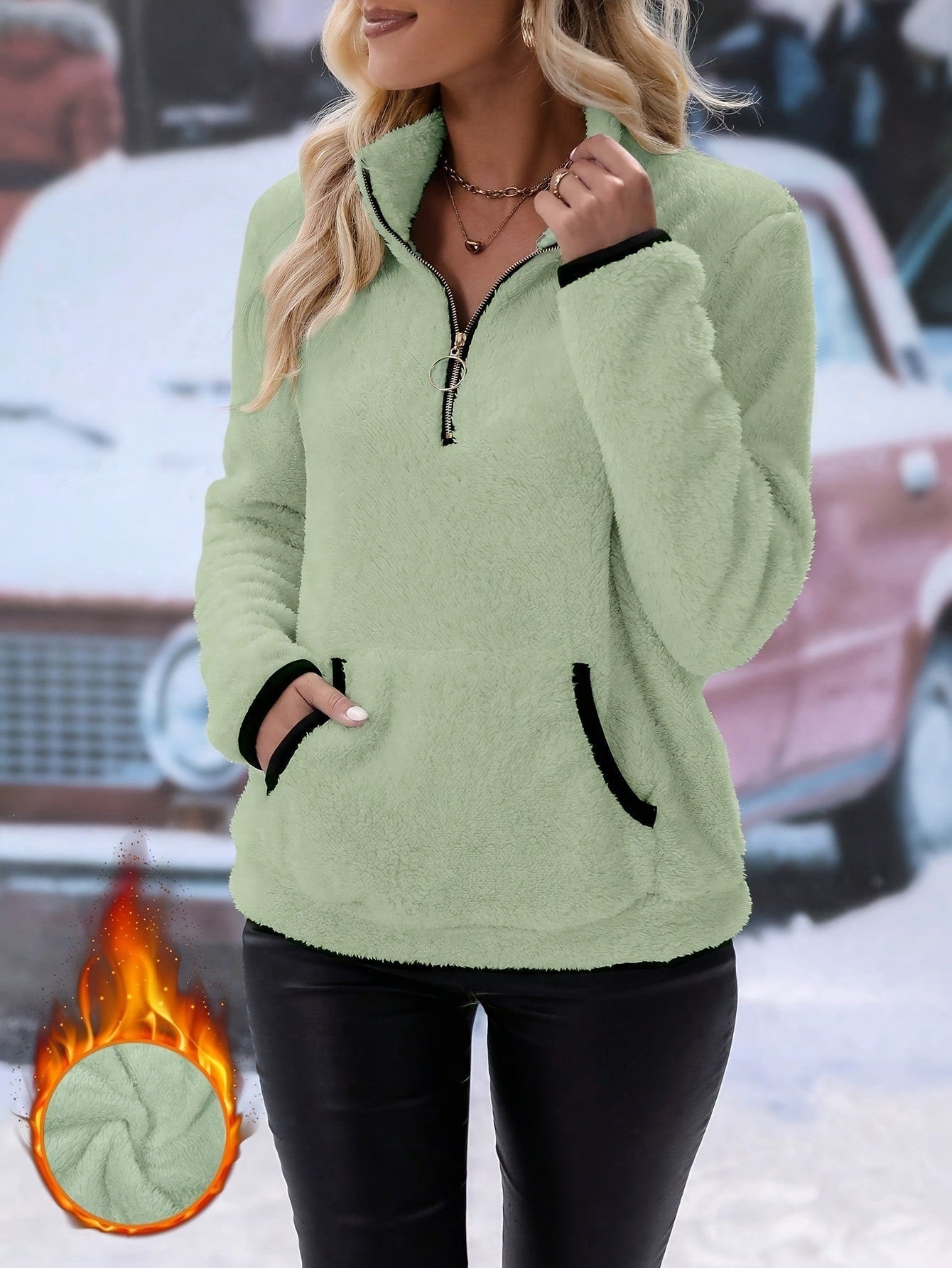 Durable Casual Women's Zipper Pocket Plush Women's Sweater, Sweater