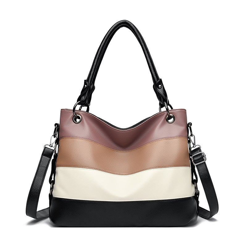 Women's Fashion Color Matching Leather Pattern Commuter Handbags