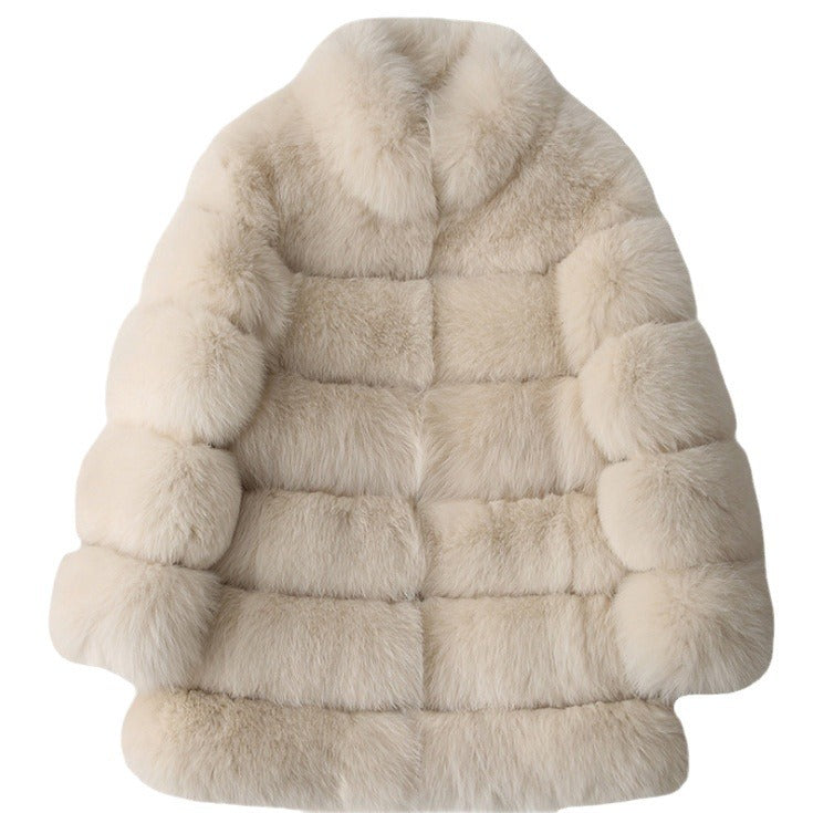 Women's Fur Mid-length Stand Collar Artificial Fox Coats