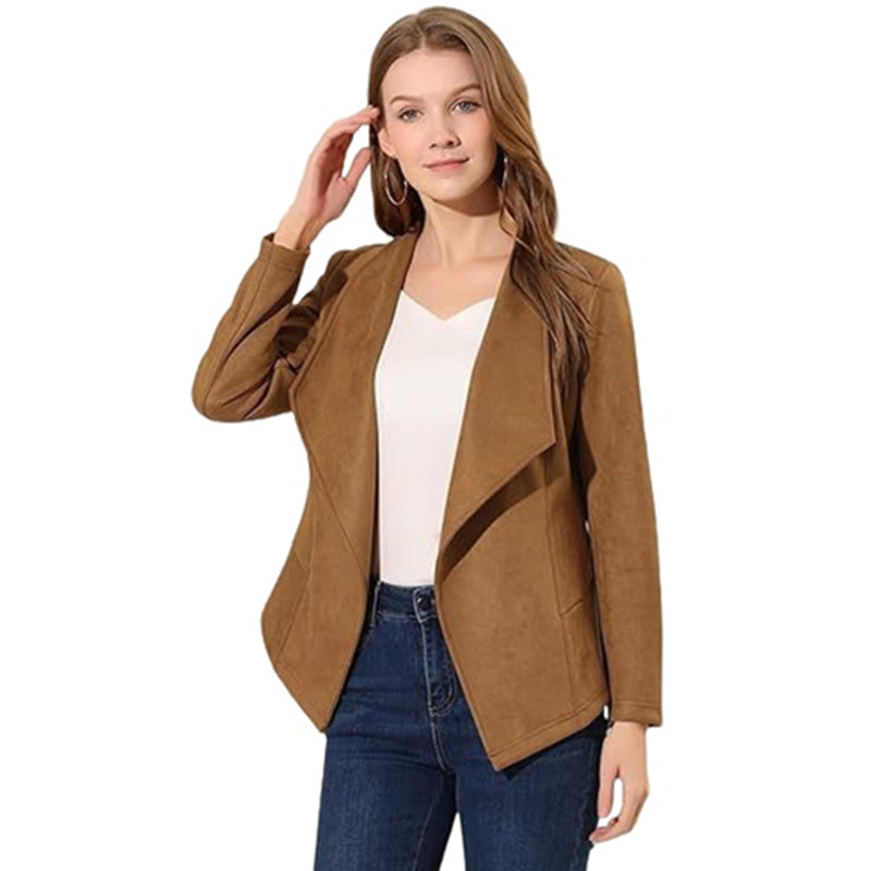 Women's Fashion Casual Suede Comfortable Fabric Lapel Long Tops