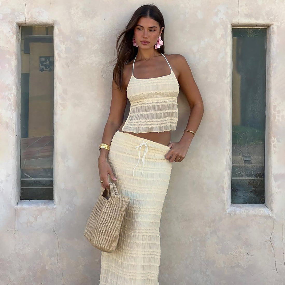 Women's Spring Fashion Halter Backless Sexy Pleated Suits