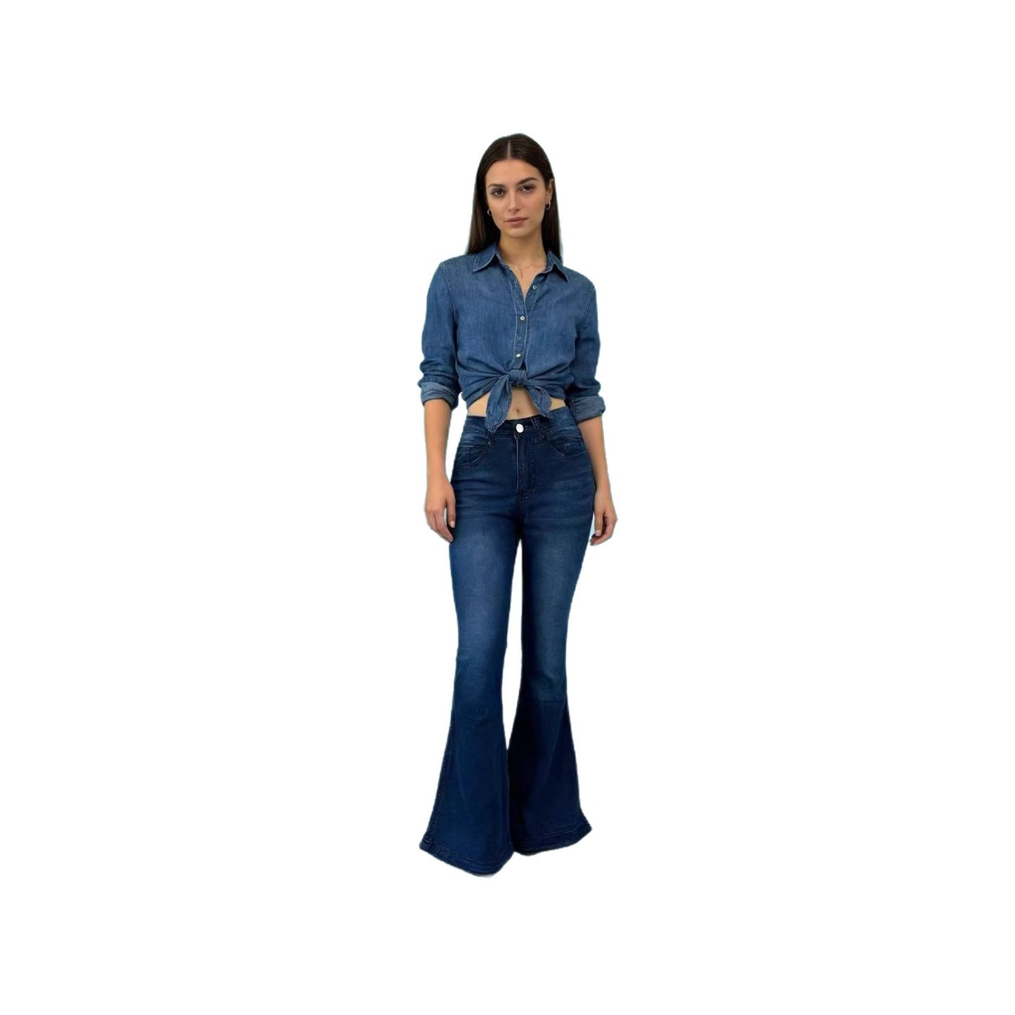 Women's Retro Washed Bell-bottom Denim Casual Trousers Pants