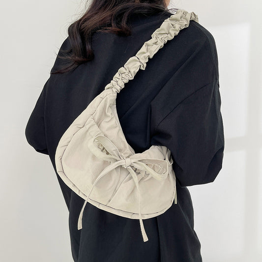 Teenage Leisure Korean Style Bow Underarm Pleated Adjustable Strap Shoulder Bags