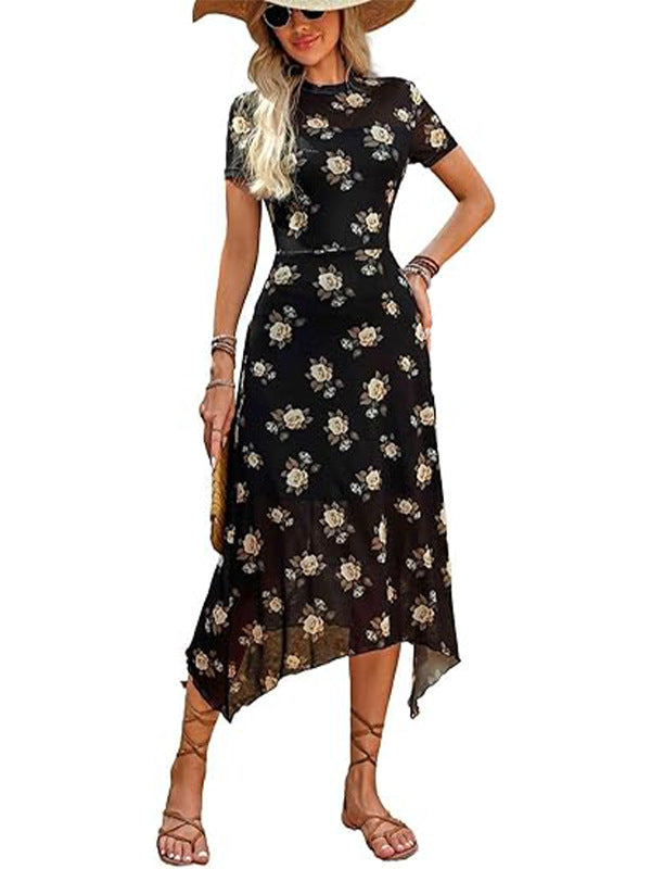 Floral Vintage Irregular Mid-length Dress Summer Dresses