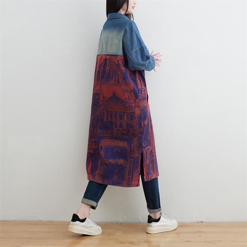 Women's Large Stitching Denim Trench Korean Style Overknee Coats
