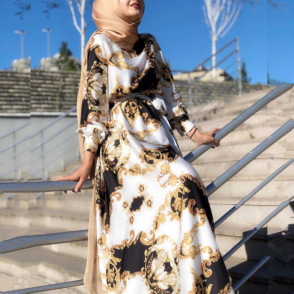 Women's Spring Digital Printing Long-sleeved Graceful Fashionable Dress