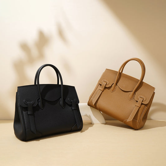 Women's Large Lychee Pattern Genuine Cattlehide Leather Handbags