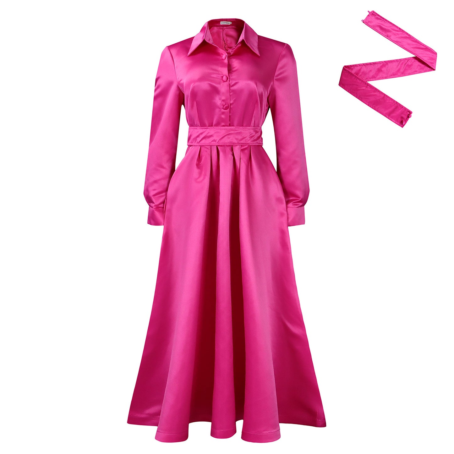 Women's Swing Solid Color Lapel Long Sleeve A- Line Dresses