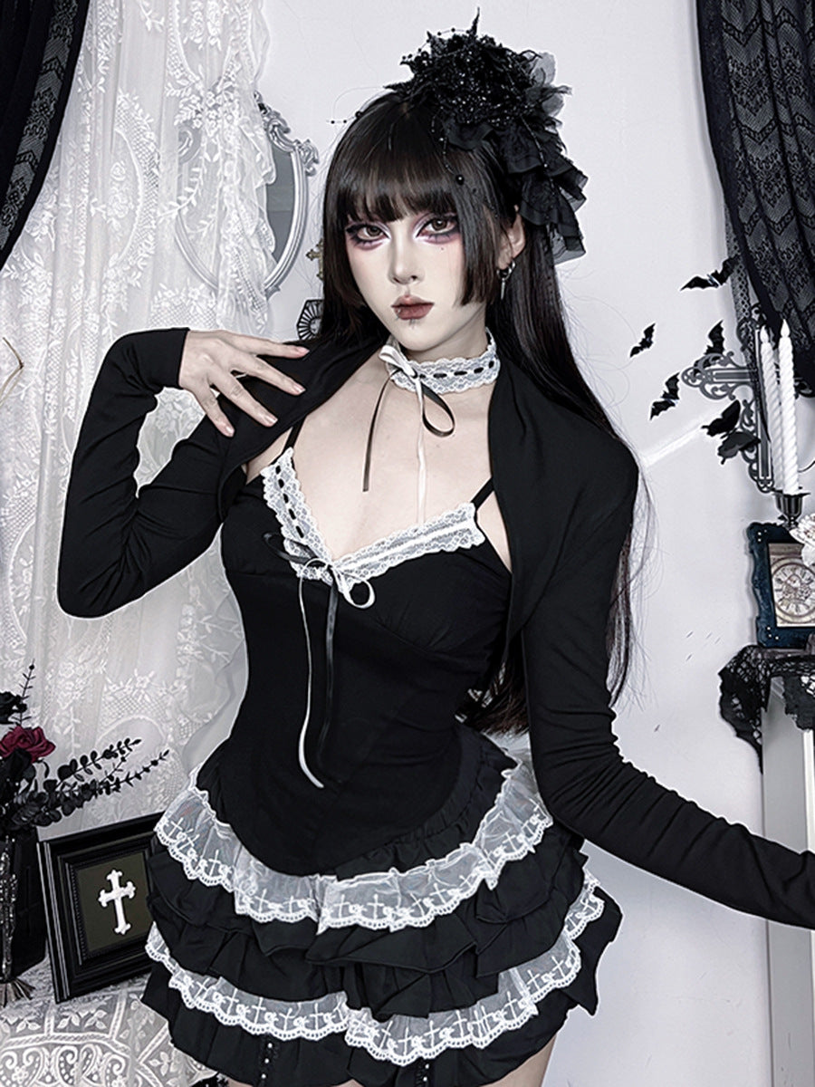 Asian Culture Contrast Color Lace Stitching Blouses