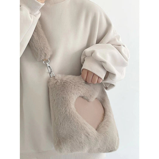 Women's Heart Plush Fashion Portable High-grade Fur Shoulder Bags