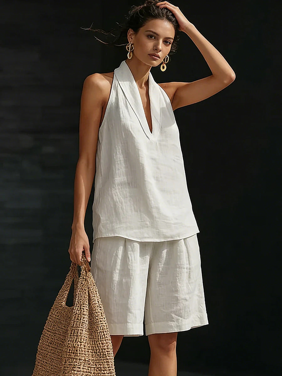 Pretty Casual Women's Halter Sleeveless Set Fashion Casual Suit