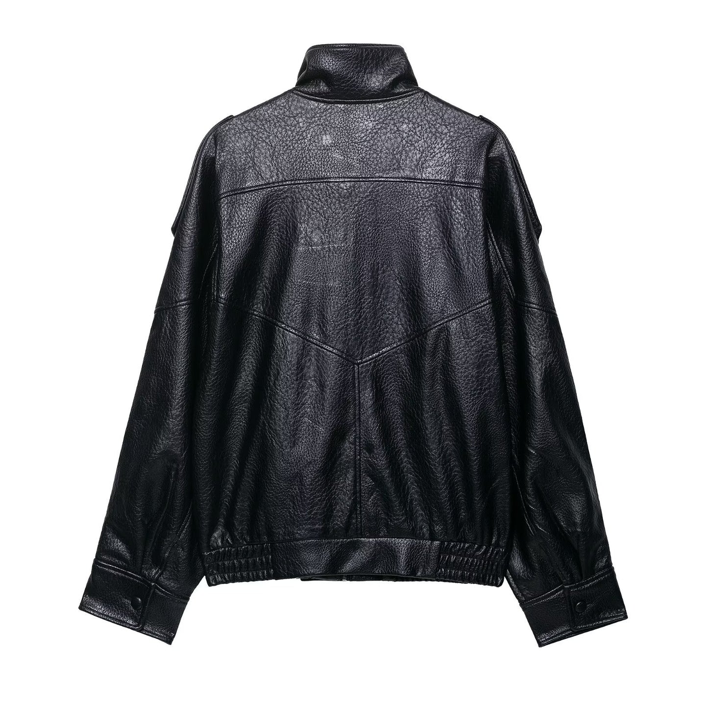 Graceful Autumn Black Imitation Leather Loose Jackets