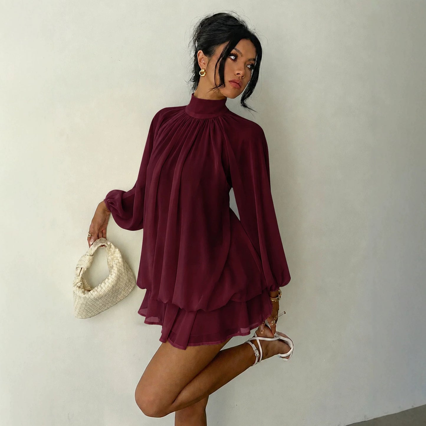 Women's Long-sleeved Versatile Fashion Slimming Solid Color Dress