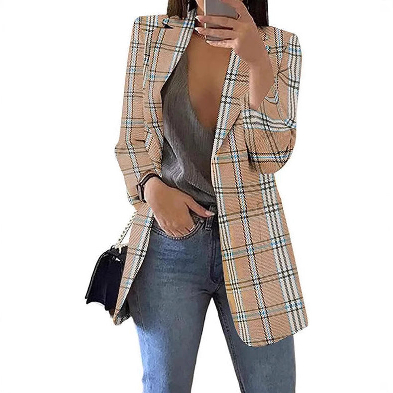 Women's Fashion Plaid Leisure Lapel For Small Suit
