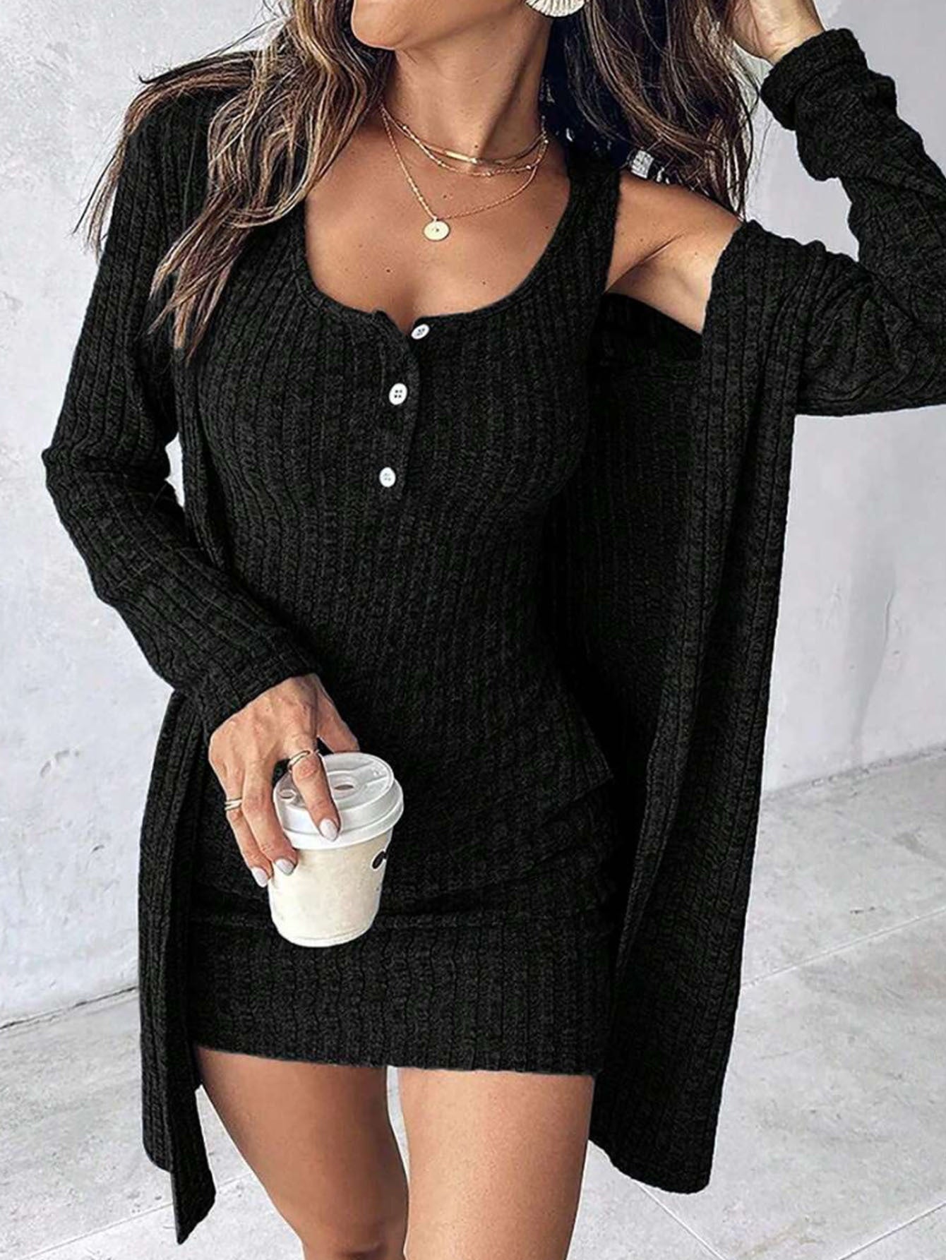 Women's Dress Two-piece Sexy Slim Fit Solid Color Vests
