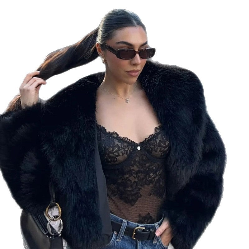 Women's Fox Fur Winter Thickened Black Imitation Environmental Jackets