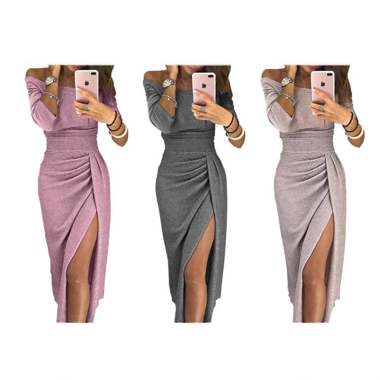 Pretty Women's Sheath Slit Shiny Dinner Dress