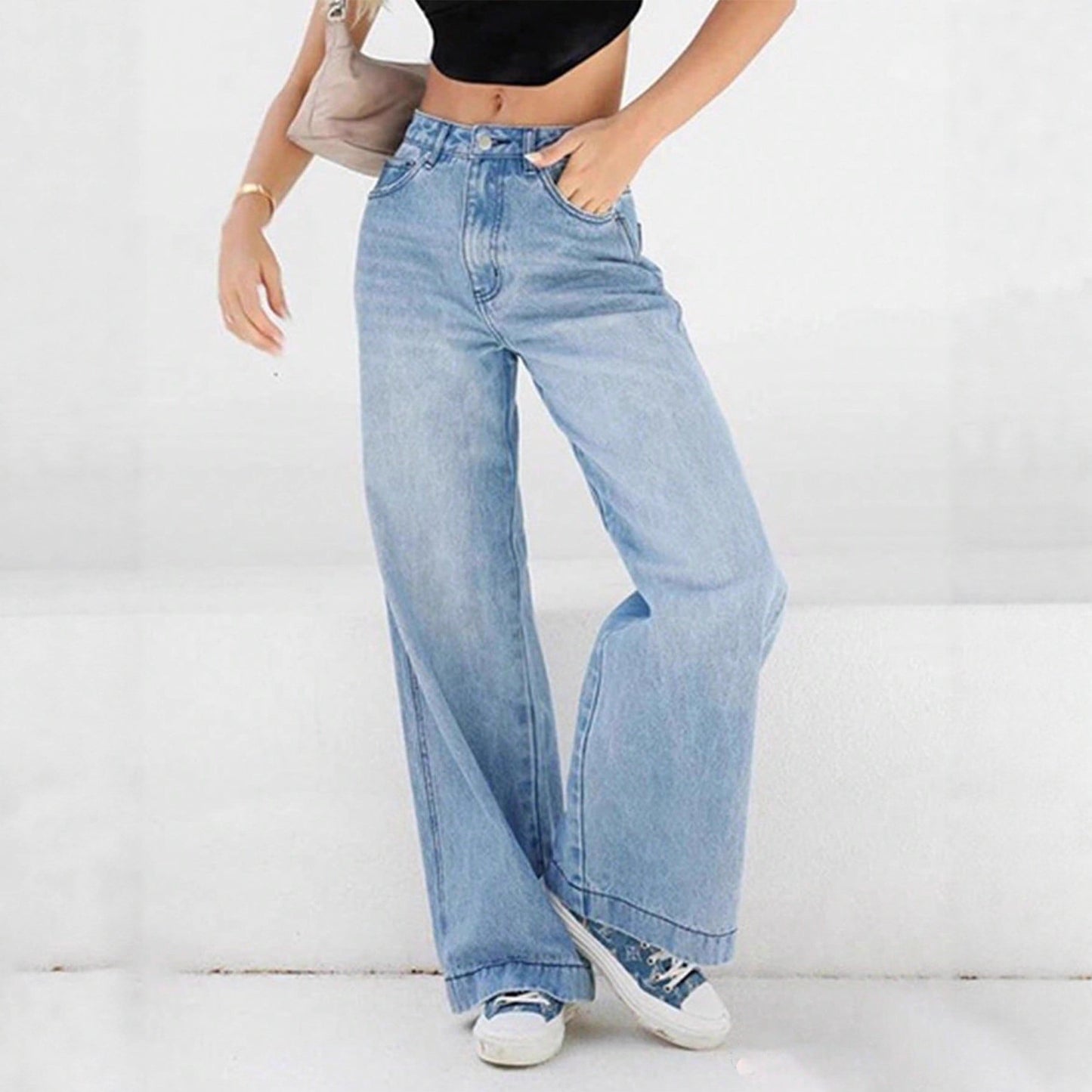 Women's High Waist Loose Wide Legs Mopping Jeans