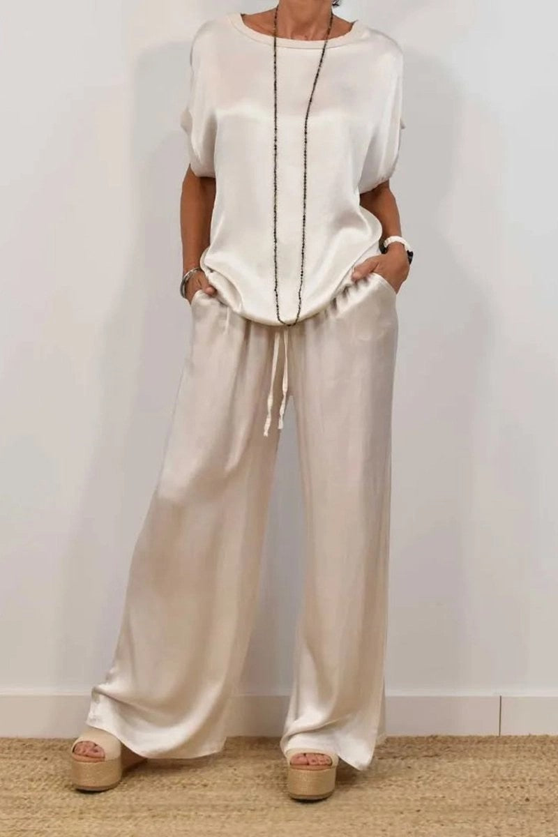Elegant Trendy Loose Shirt Wide Leg Fashion Casual Suit