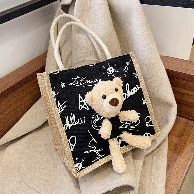 Women's Simple Cute Bear Cartoon Trendy Cloth Bags
