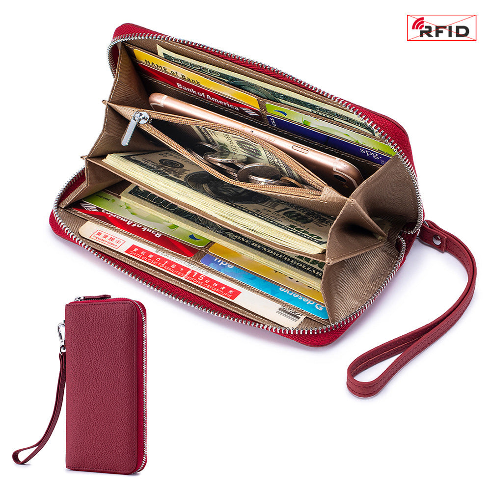 Women's First Layer Cowhide Clutch Genuine Leather Simple Ladies Wallets